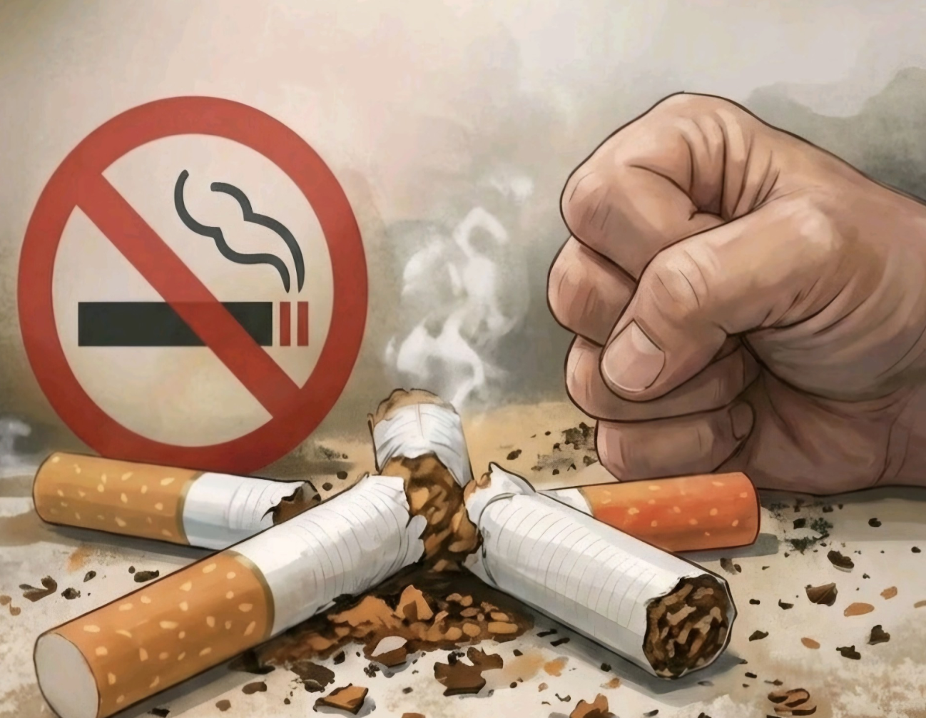 Cigarettes next to no smoking sign